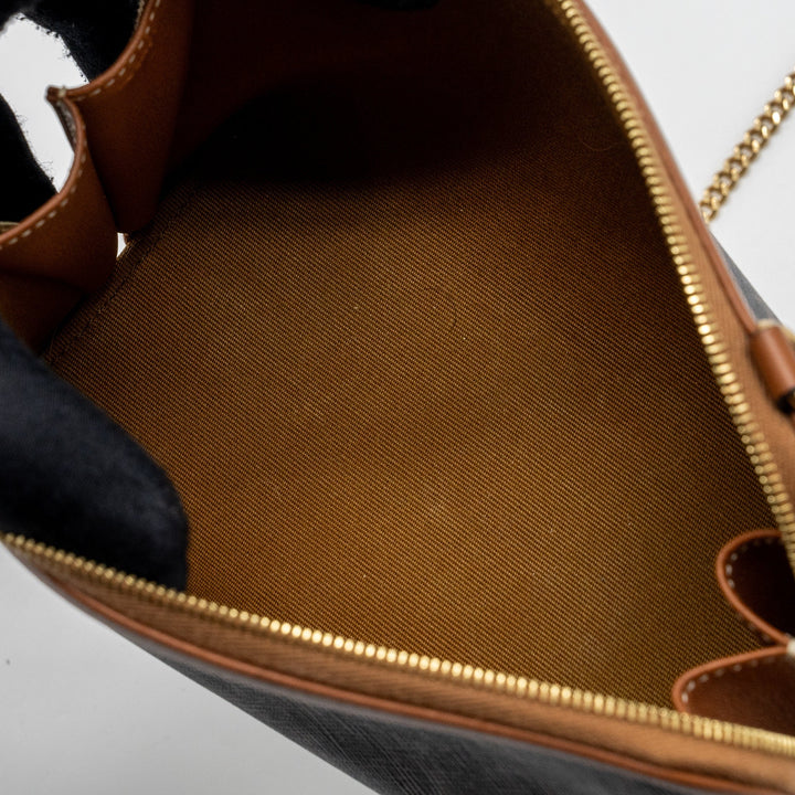 Celine Clutch With Chain Triomphe Canvas/Lambskin Tan