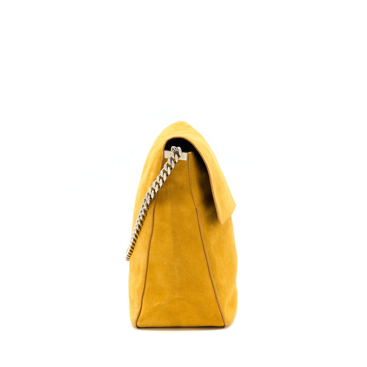 Celine Flap Shoulder Bag Suede Mustard Yellow
