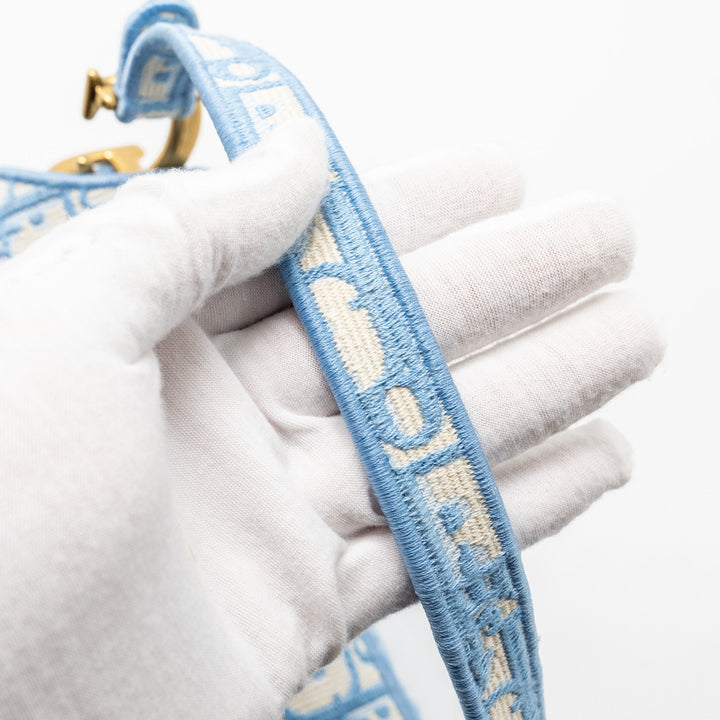Top quality Dior medium Saddle Bag Oblique Embroidery Light Blue