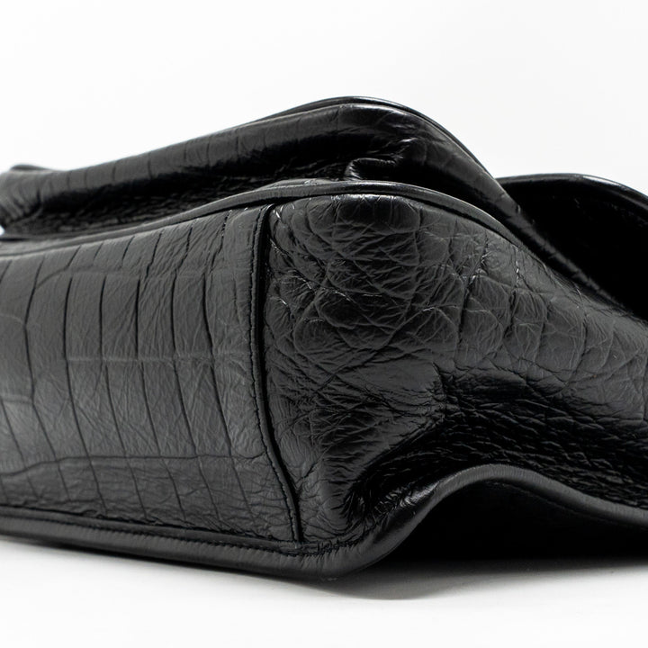 Saint Laurent/YSL Medium Niki Bag Crocodile-Embossed Black Calfskin Black Hardware