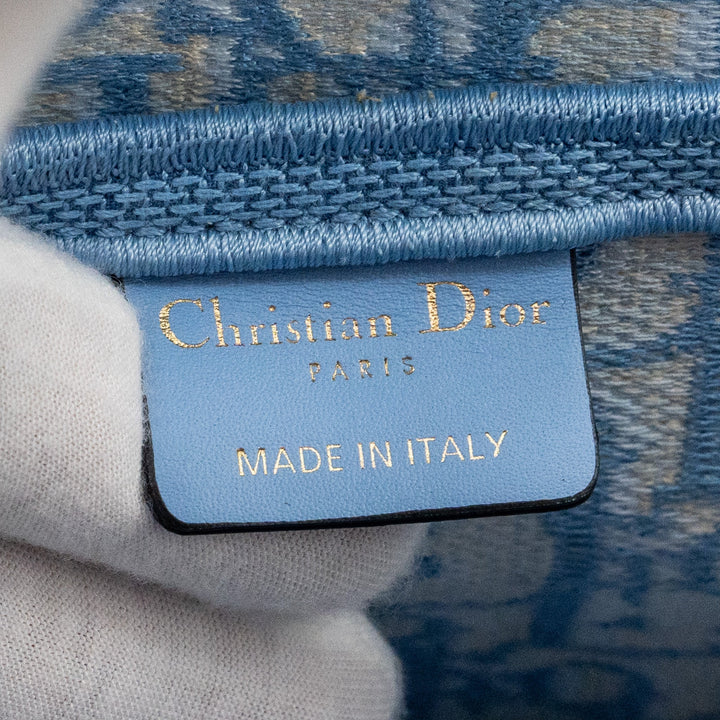 Top quality Dior medium Saddle Bag Oblique Embroidery Light Blue