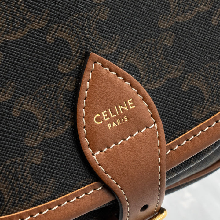 Celine medium Folco bag TRIOMPHE CANVAS AND CALFSKIN TAN