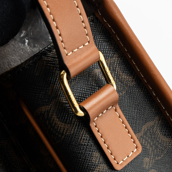 Celine medium Folco bag TRIOMPHE CANVAS AND CALFSKIN TAN