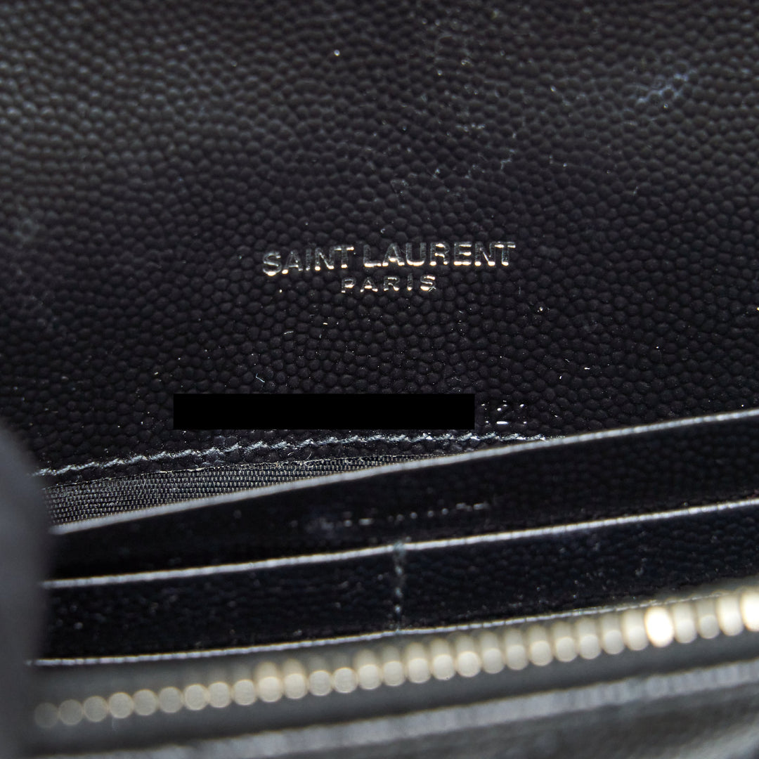 Saint Laurent/YSL Cassandra Matelasse Envelope Chain Wallet Grained Calfskin Black SHW