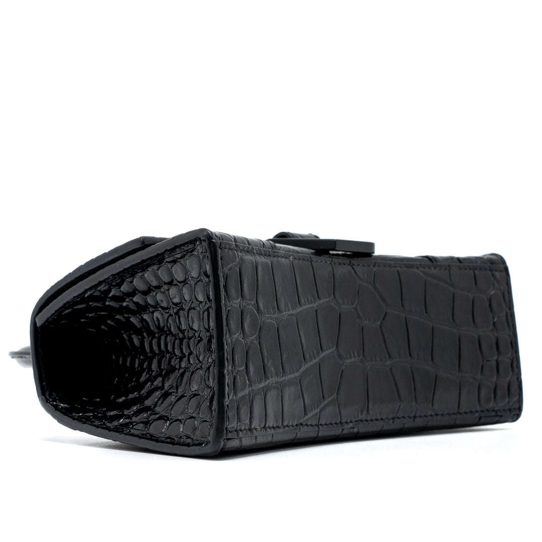 Top Quality Balenciaga Hourglass XS Croc-Embossed Calfskin So Black