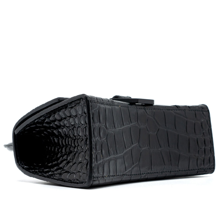 Top Quality Balenciaga Hourglass XS Croc-Embossed Calfskin So Black