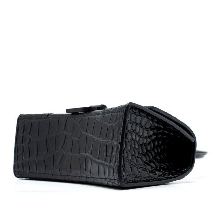 Top Quality Balenciaga Hourglass XS Croc-Embossed Calfskin So Black