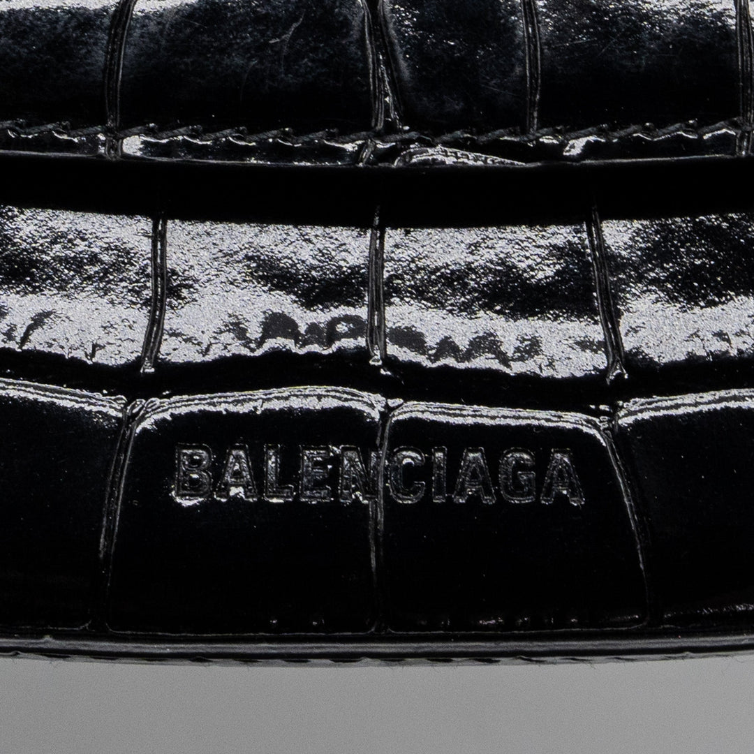 Top Quality Balenciaga Ghost Sling Bag Croc Embossed Leather Black GHW