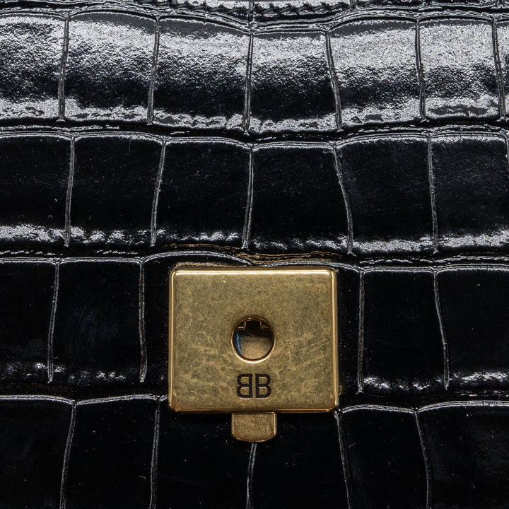 Top Quality Balenciaga Ghost Sling Bag Croc Embossed Leather Black GHW
