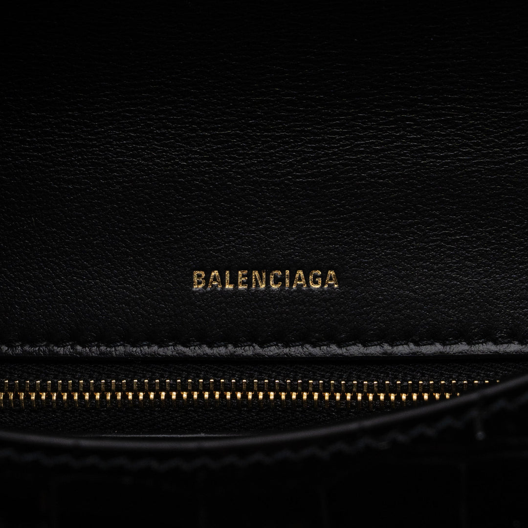 Top Quality Balenciaga Ghost Sling Bag Croc Embossed Leather Black GHW