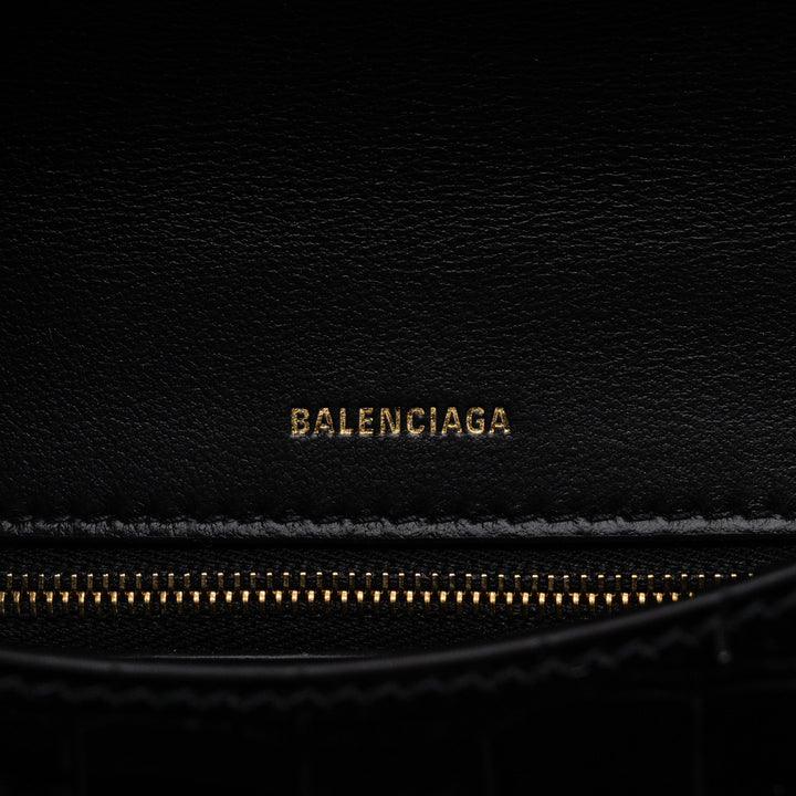 Top Quality Balenciaga Ghost Sling Bag Croc Embossed Leather Black GHW