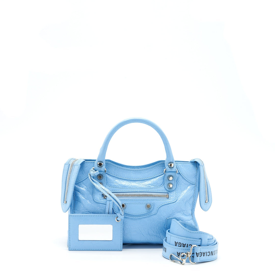 Top Quality Balenciaga Mini City Bag Light Blue SHW