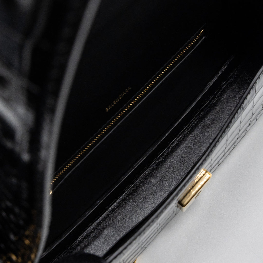 Top Quality Balenciaga Ghost Sling Bag Croc Embossed Leather Black GHW
