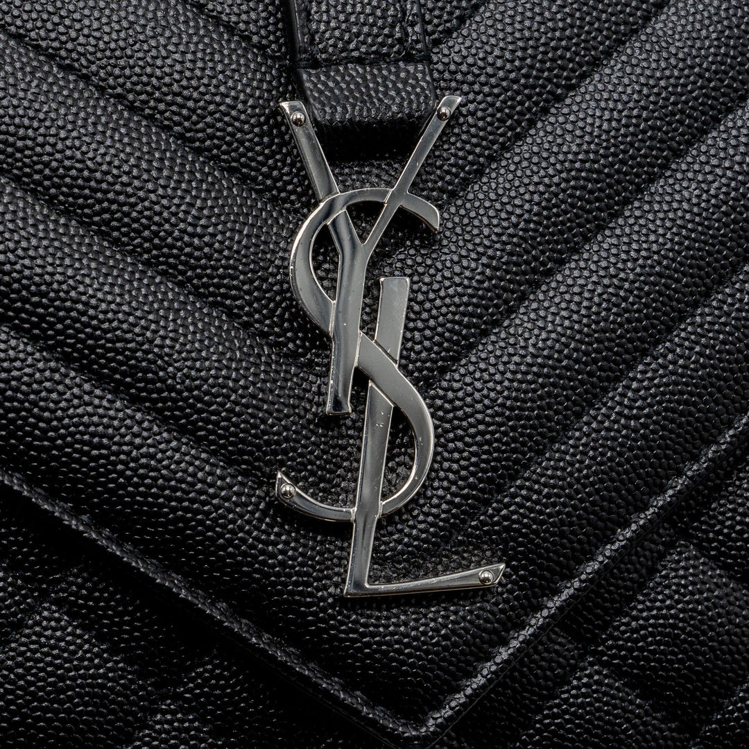 Saint Laurent/YSL Envelope Medium Chain Bag Grained Calfskin Mix Matelasse Black SHW