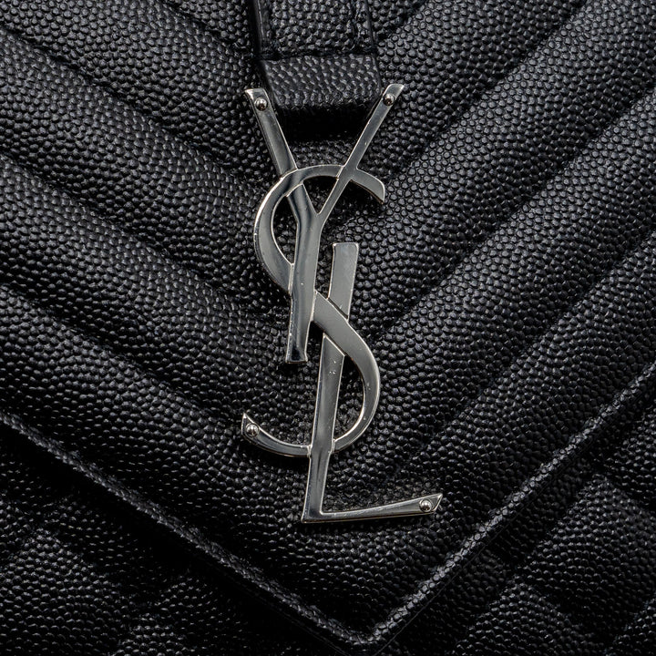 Saint Laurent/YSL Envelope Medium Chain Bag Grained Calfskin Mix Matelasse Black SHW