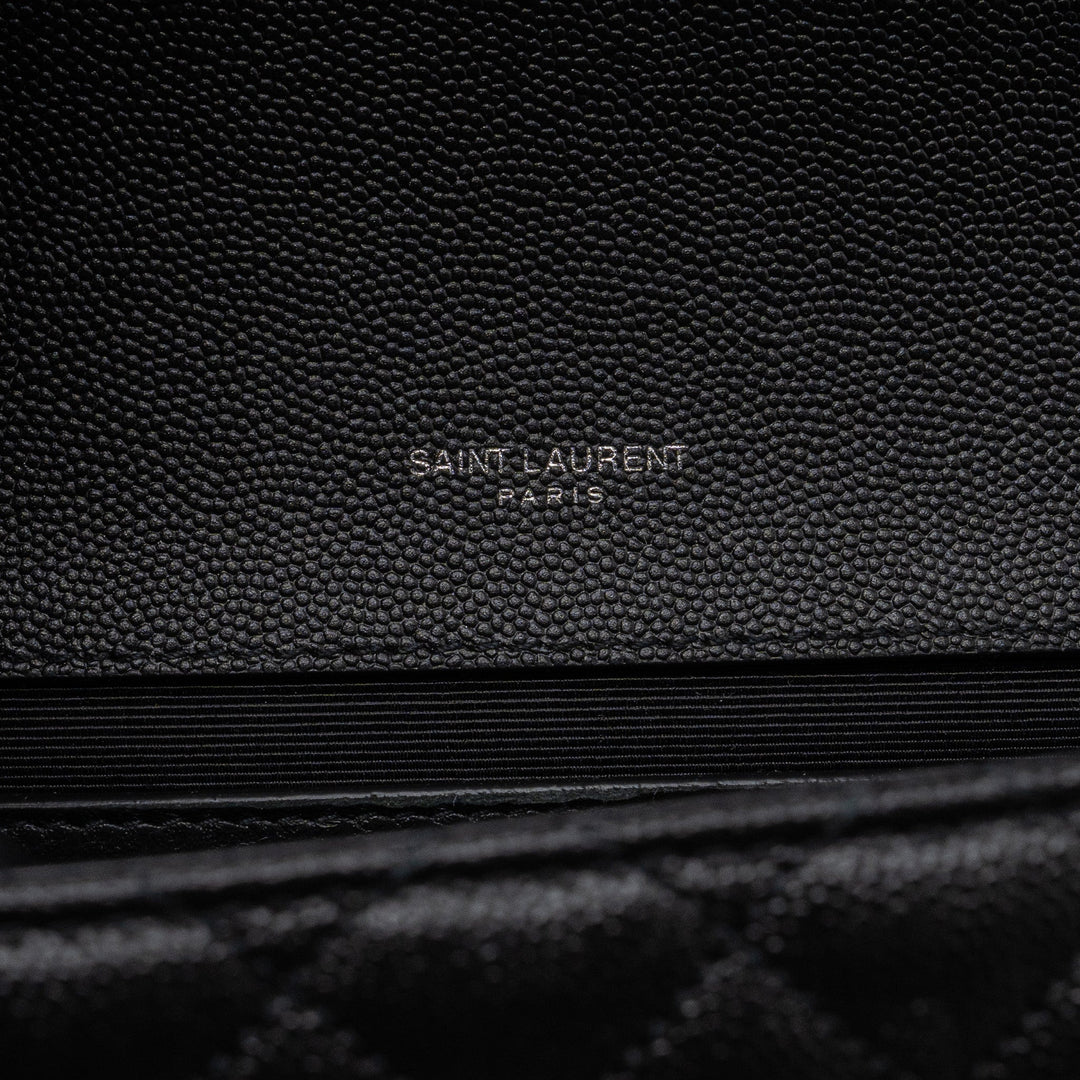 Saint Laurent/YSL Envelope Medium Chain Bag Grained Calfskin Mix Matelasse Black SHW