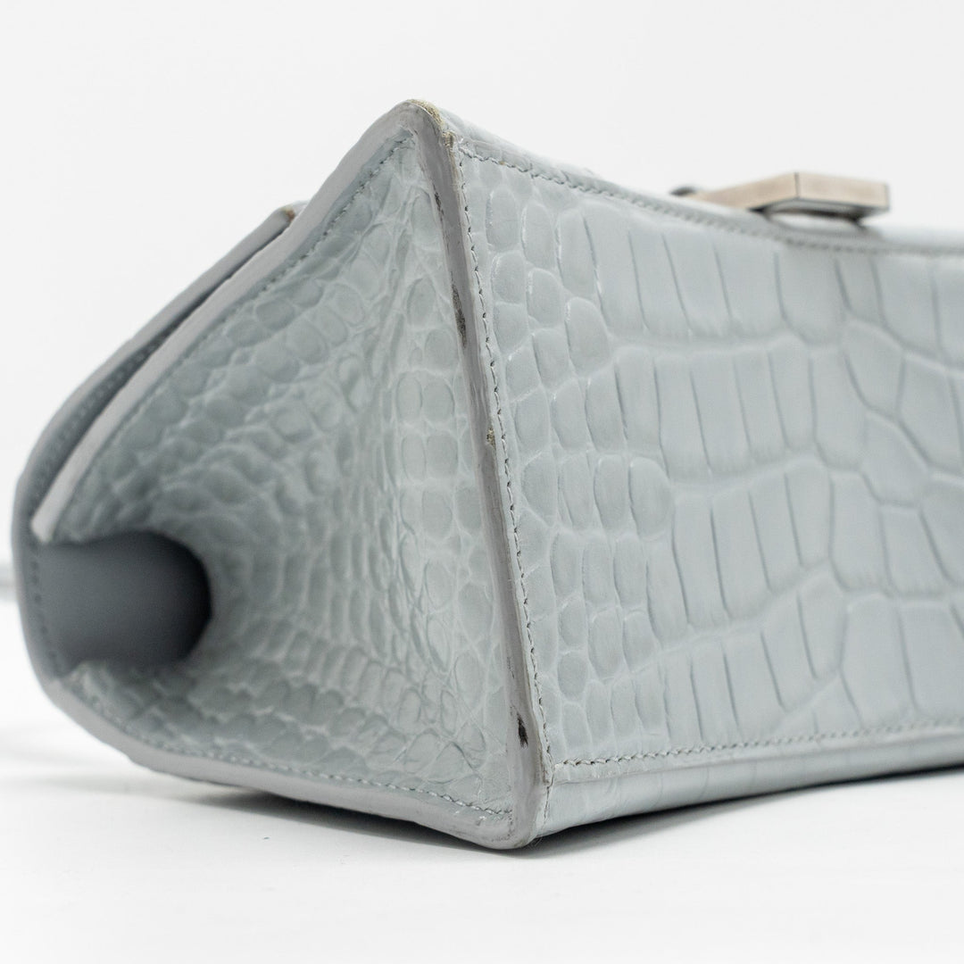 Top Quality Balenciaga Small Hourglass Bag Croc-embossed Calfskin Grey SHW