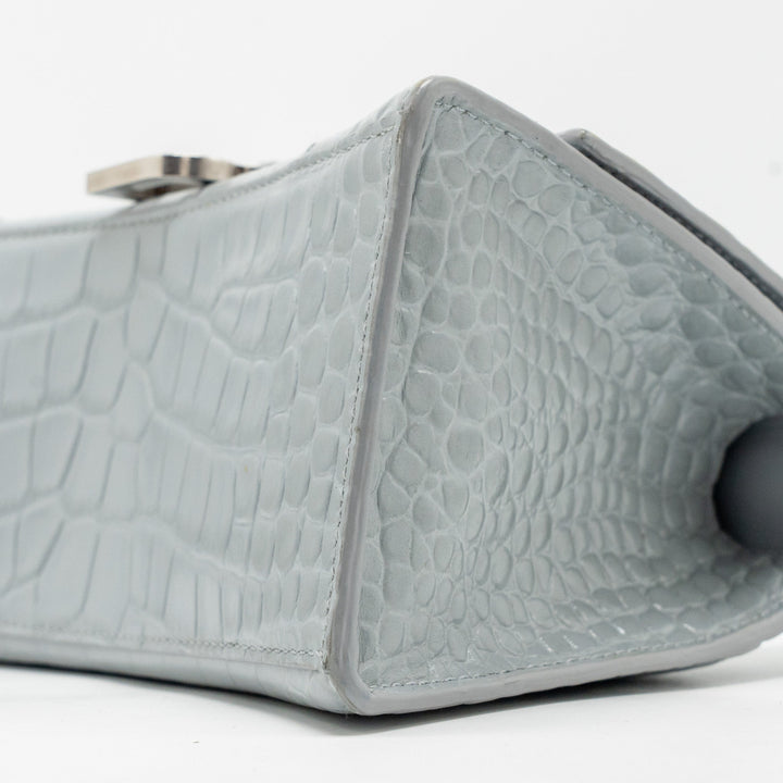 Top Quality Balenciaga Small Hourglass Bag Croc-embossed Calfskin Grey SHW