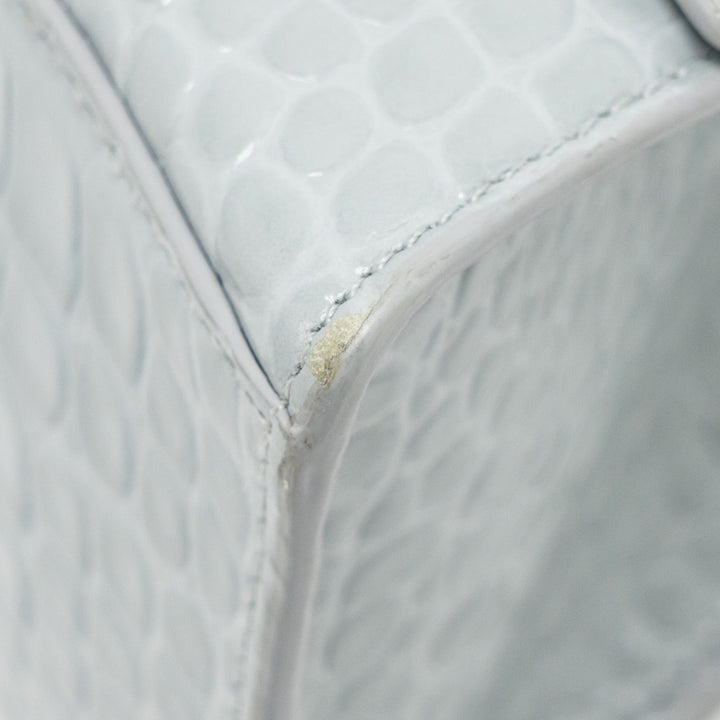 Top Quality Balenciaga Small Hourglass Bag Croc-embossed Calfskin Grey SHW