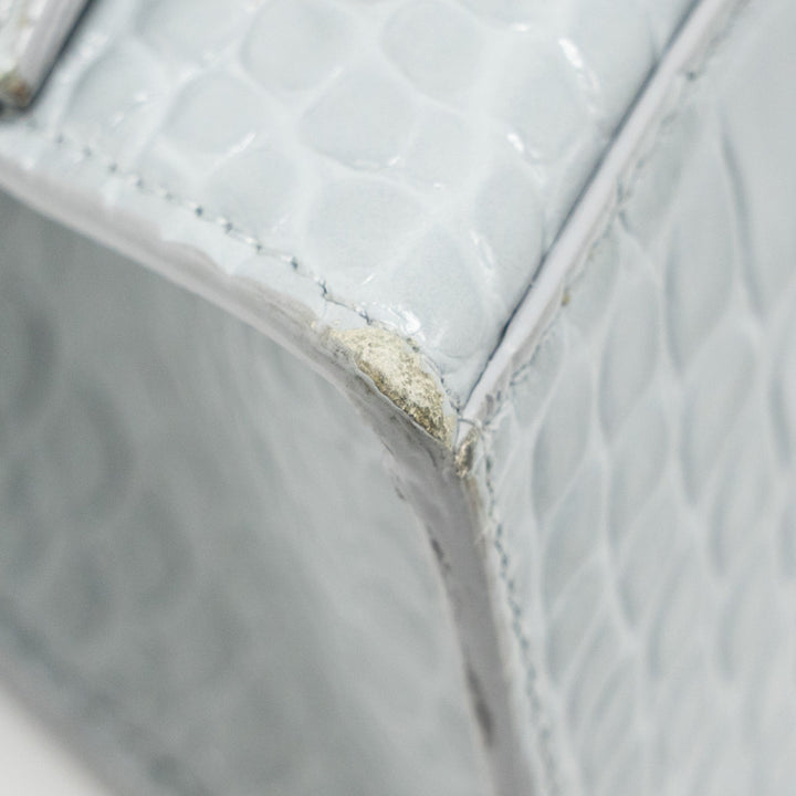 Top Quality Balenciaga Small Hourglass Bag Croc-embossed Calfskin Grey SHW
