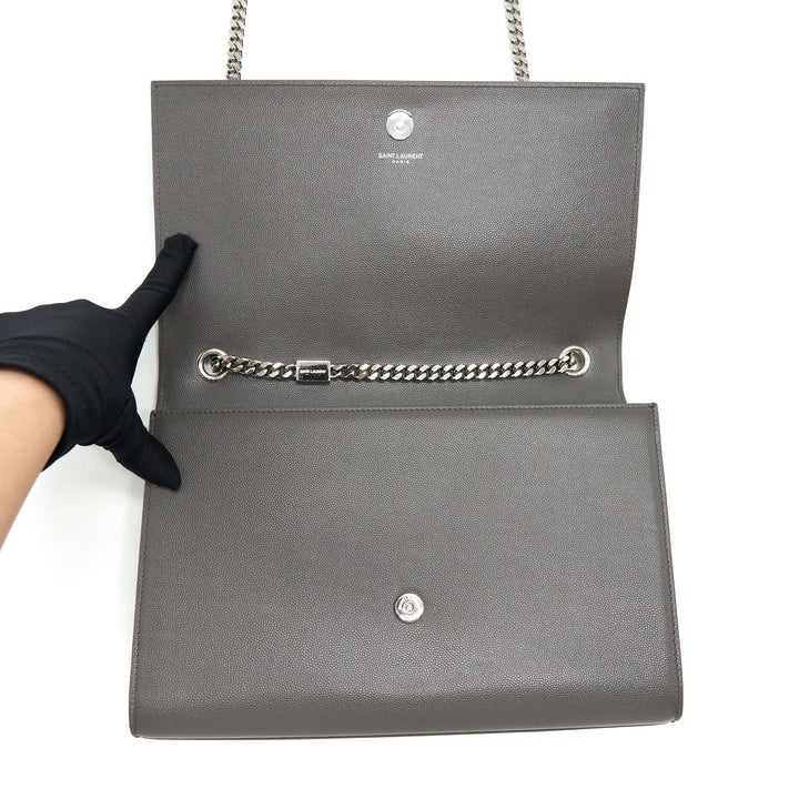 Saint Laurent(YSL) Large Monogramme Kate Chain Bag Grained Calfskin Grey SHW