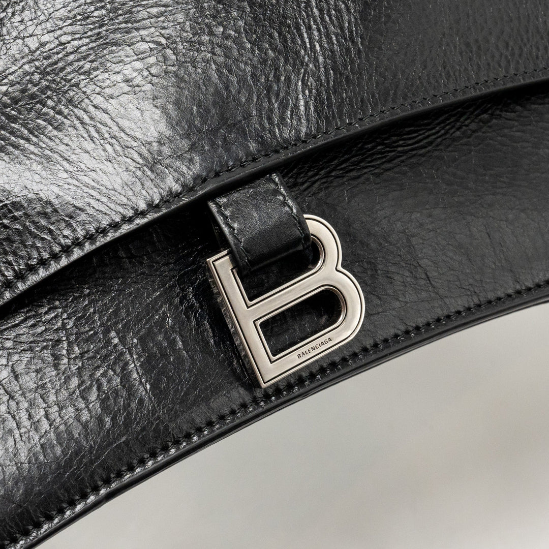 Top Quality Balenciaga Medium Crush Shoulder Bag Calfskin Leather Black SHW