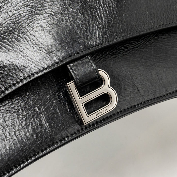Top Quality Balenciaga Medium Crush Shoulder Bag Calfskin Leather Black SHW