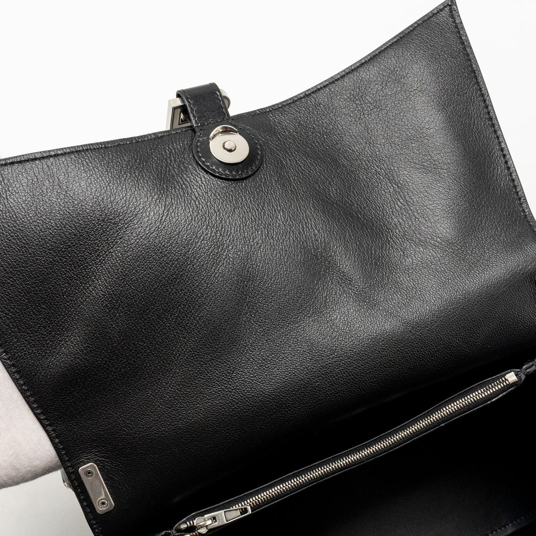Top Quality Balenciaga Medium Crush Shoulder Bag Calfskin Leather Black SHW