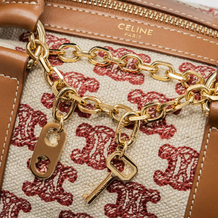 Celine Small Boston Textile Triomphe Fox Red
