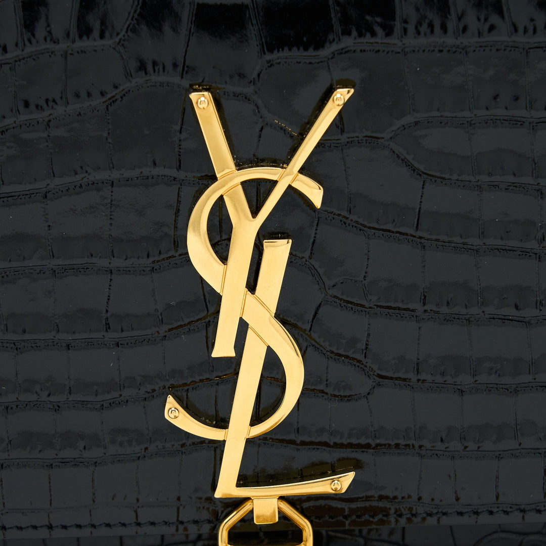 Saint Laurent Kate Bag Croc Embossed Calfskin Black GHW