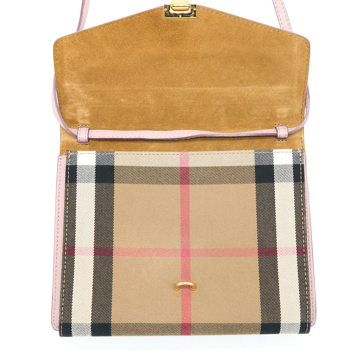 Burberry Small Leather And House Check Crossbody Bag Pale Orchid