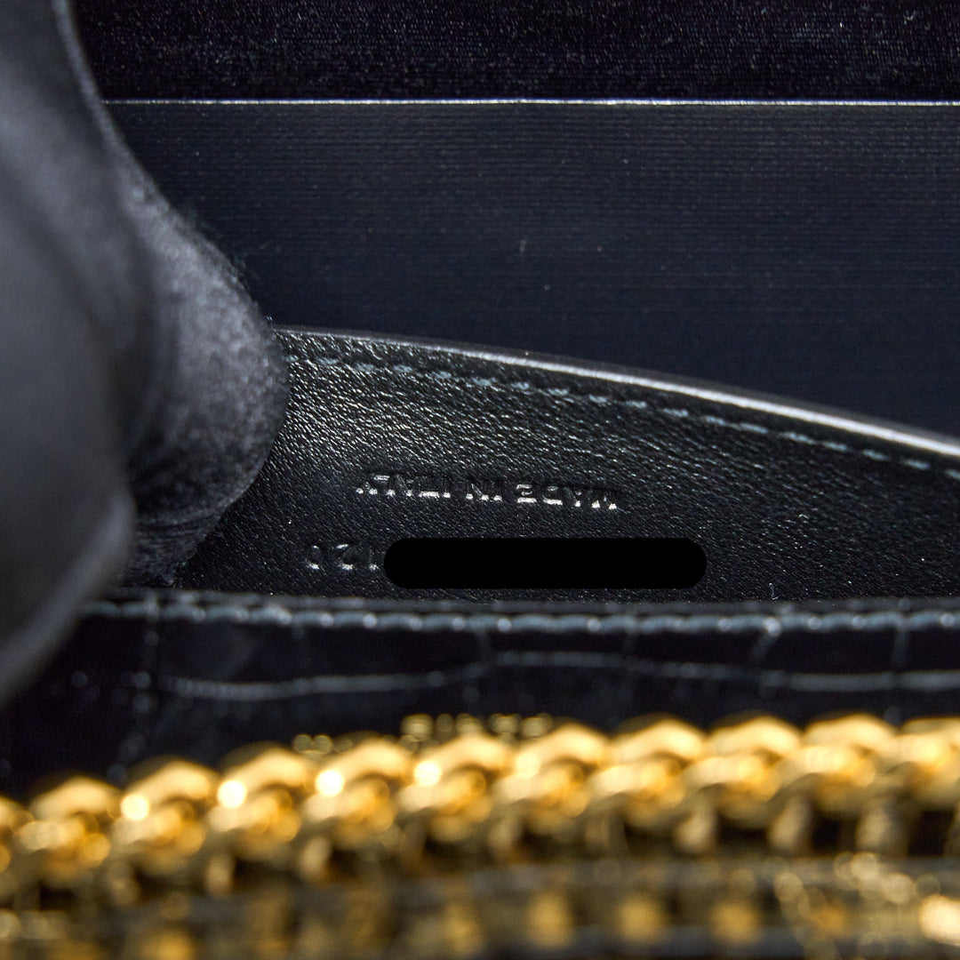 Saint Laurent Kate Bag Croc Embossed Calfskin Black GHW