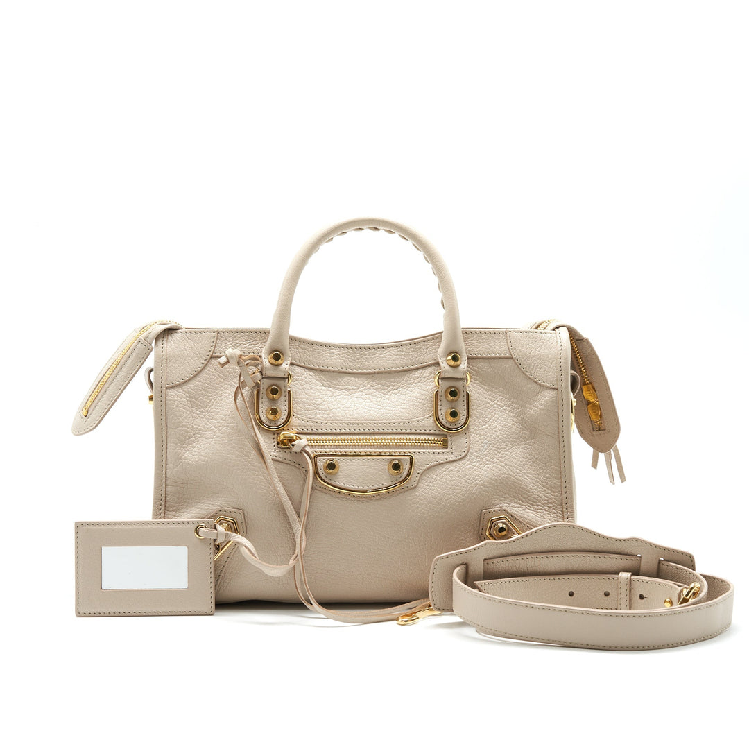 Top Quality Balenciaga SMALL METALLIC EDGE CITY BEIGE GHW
