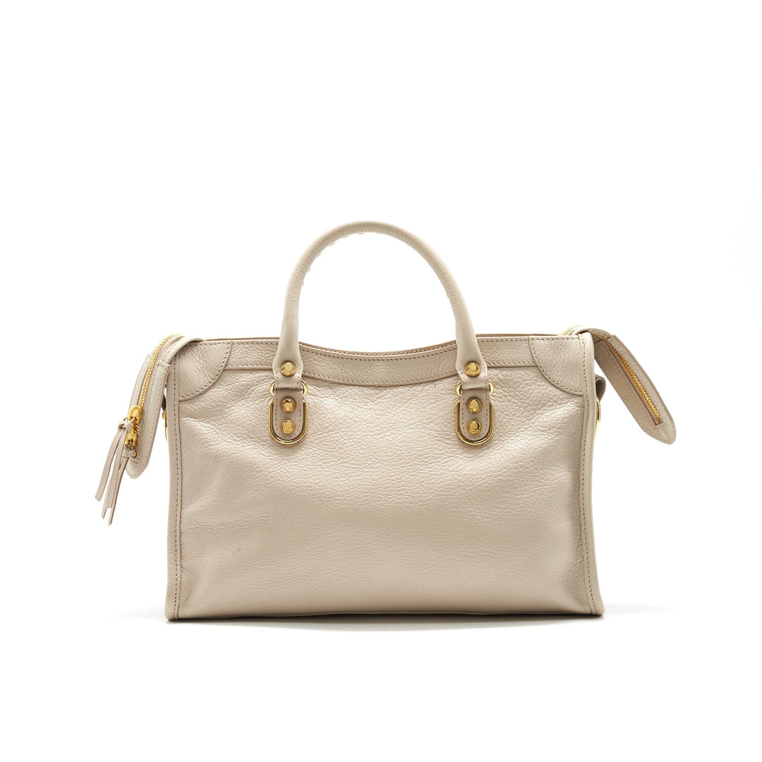 Top Quality Balenciaga SMALL METALLIC EDGE CITY BEIGE GHW