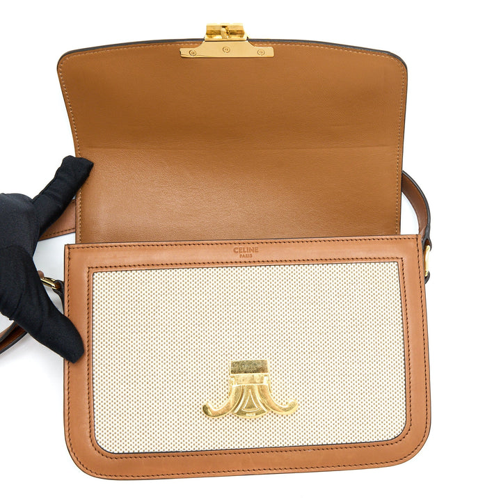 Celine Medium Triomphe Bag in Textile Natural Calfskin