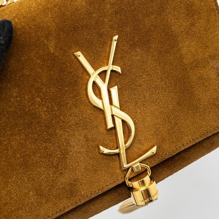 Saint Laurent Kate Chain Wallet with Tassel Suede Brown GHW