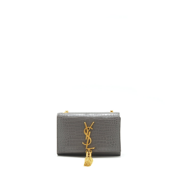 Saint Laurent/YSL Kate Tassel Croc Embossed Calfskin Grey GHW