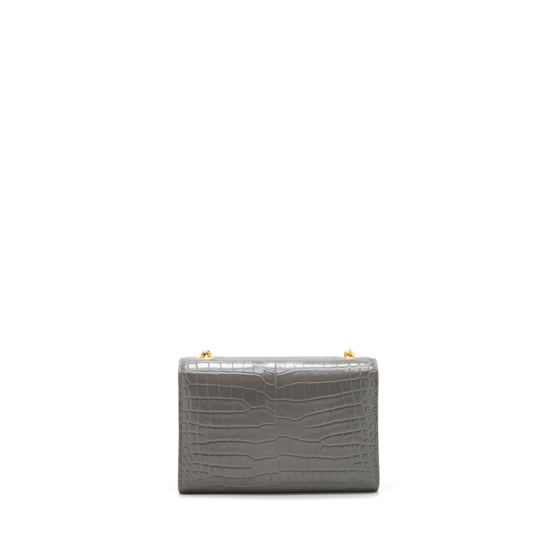 Saint Laurent/YSL Kate Tassel Croc Embossed Calfskin Grey GHW