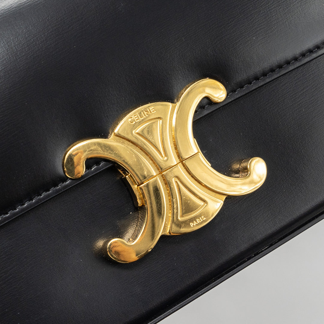 Top Quality Celine Triomphe Shoulder bag shiny calfskin black