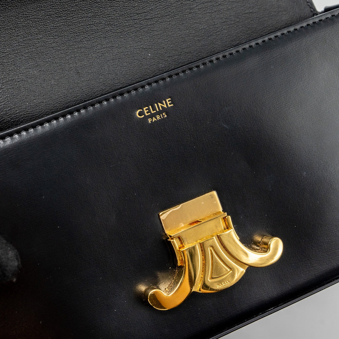 Top Quality Celine Triomphe Shoulder bag shiny calfskin black