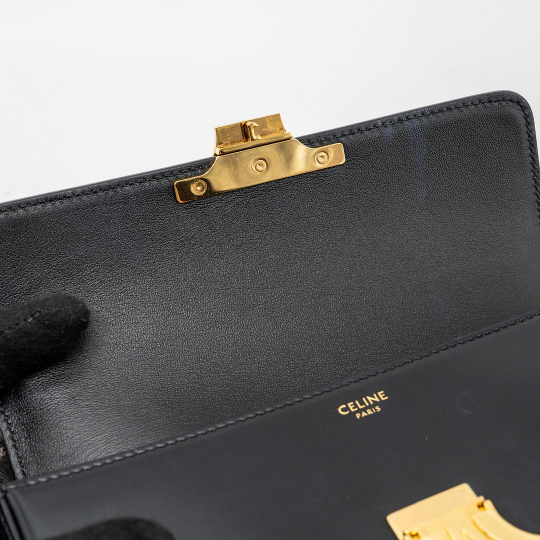 Top Quality Celine Triomphe Shoulder bag shiny calfskin black