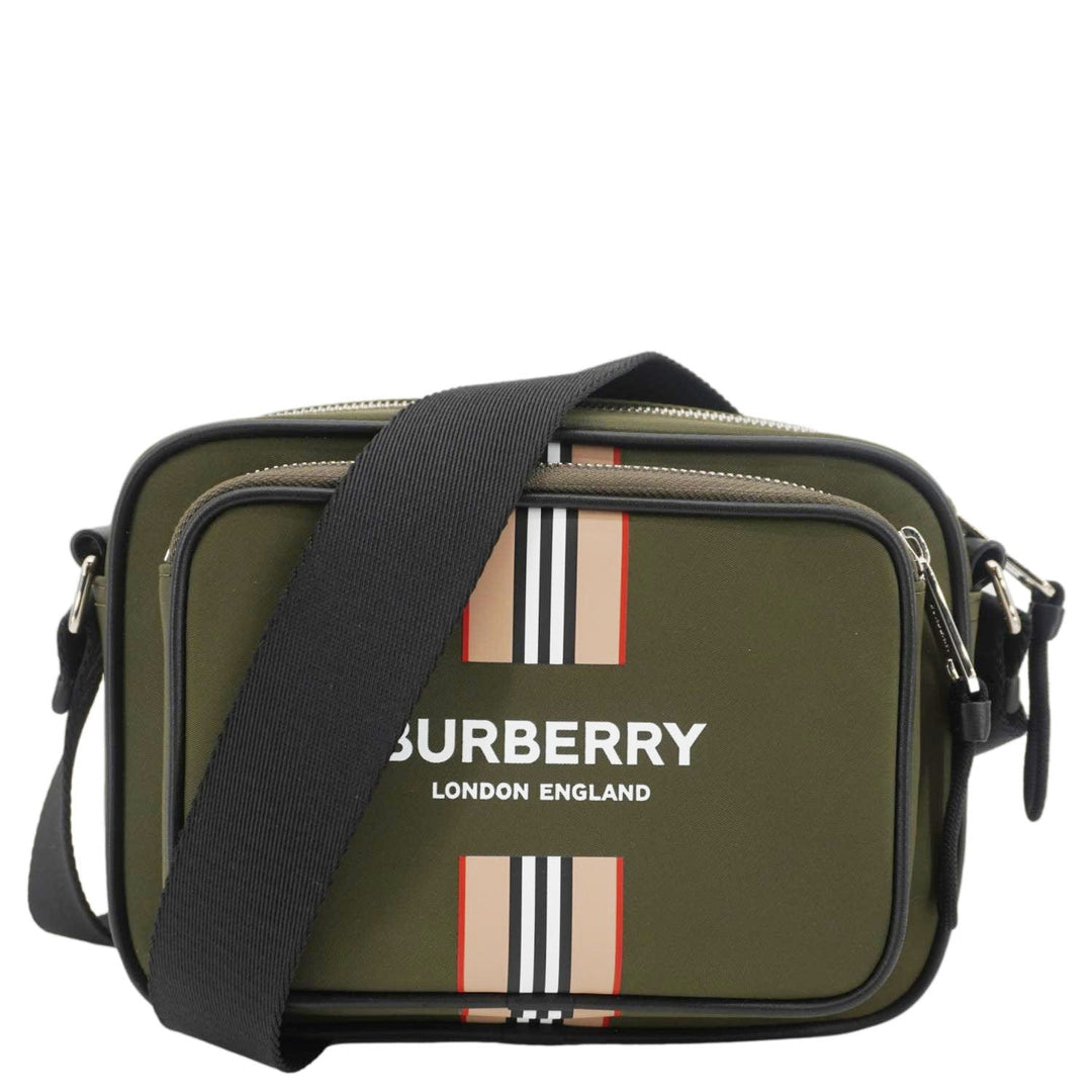 Burberry Top Striped Leather Crossbody Bag Green