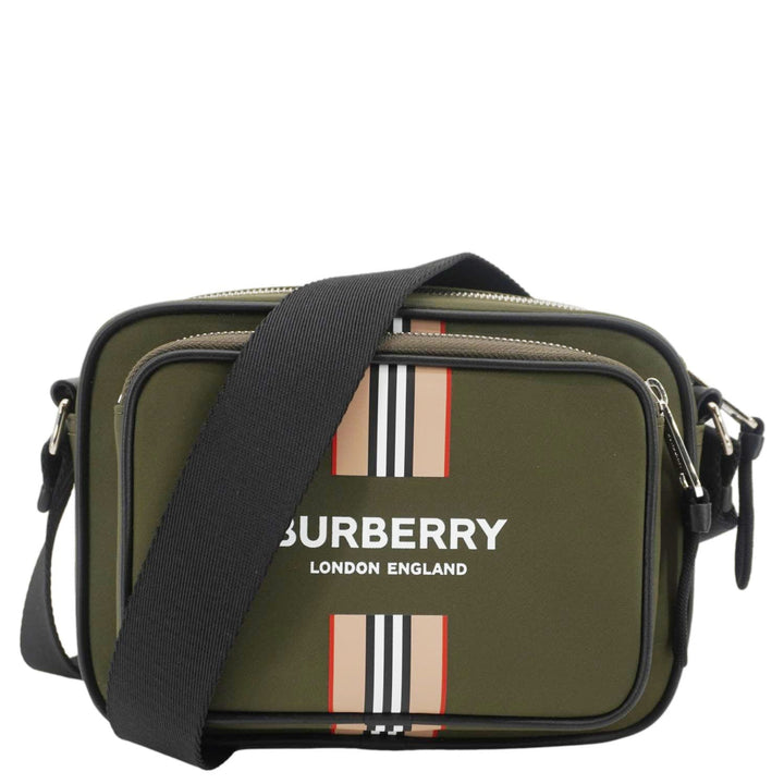 Burberry Top Striped Leather Crossbody Bag Green