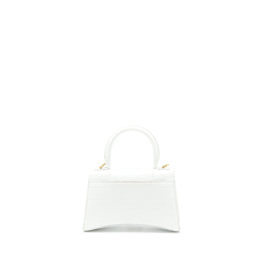 Top Quality Balenciaga Hourglass XS Croc Embossed Calfskin White GHW