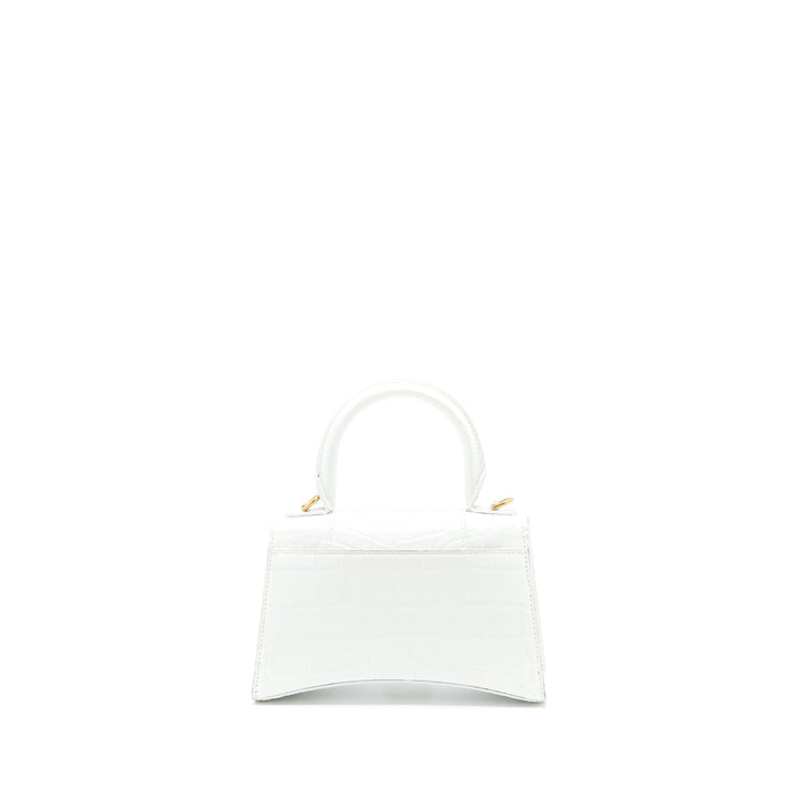 Top Quality Balenciaga Hourglass XS Croc Embossed Calfskin White GHW