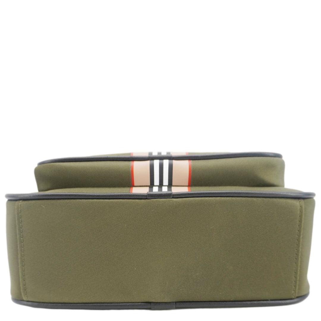 Burberry Top Striped Leather Crossbody Bag Green