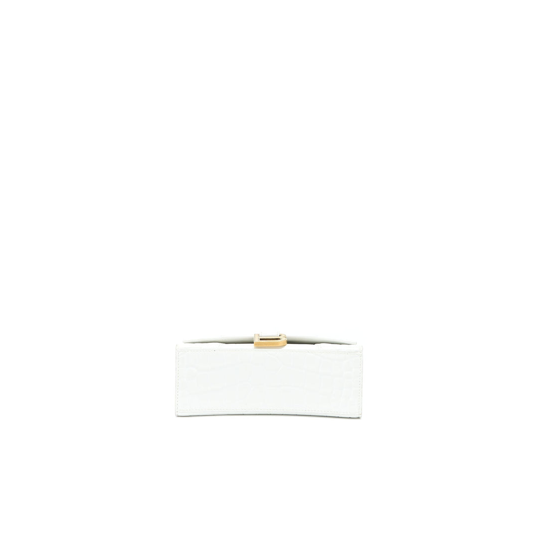 Top Quality Balenciaga Hourglass XS Croc Embossed Calfskin White GHW