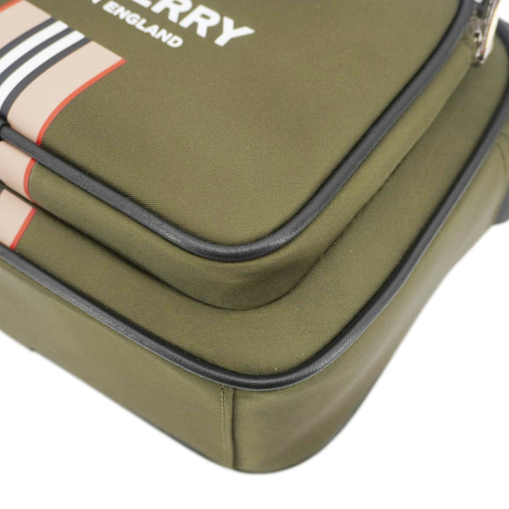 Burberry Top Striped Leather Crossbody Bag Green
