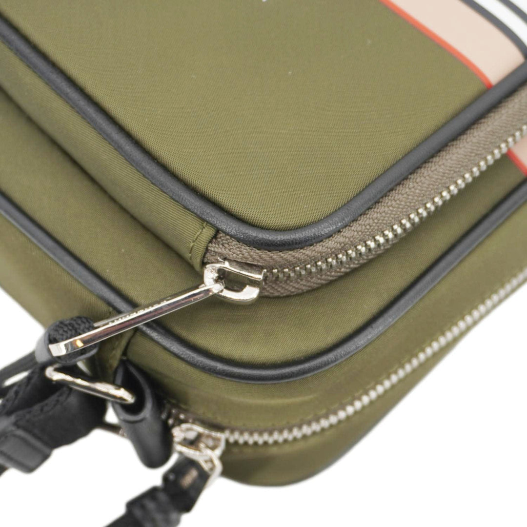 Burberry Top Striped Leather Crossbody Bag Green