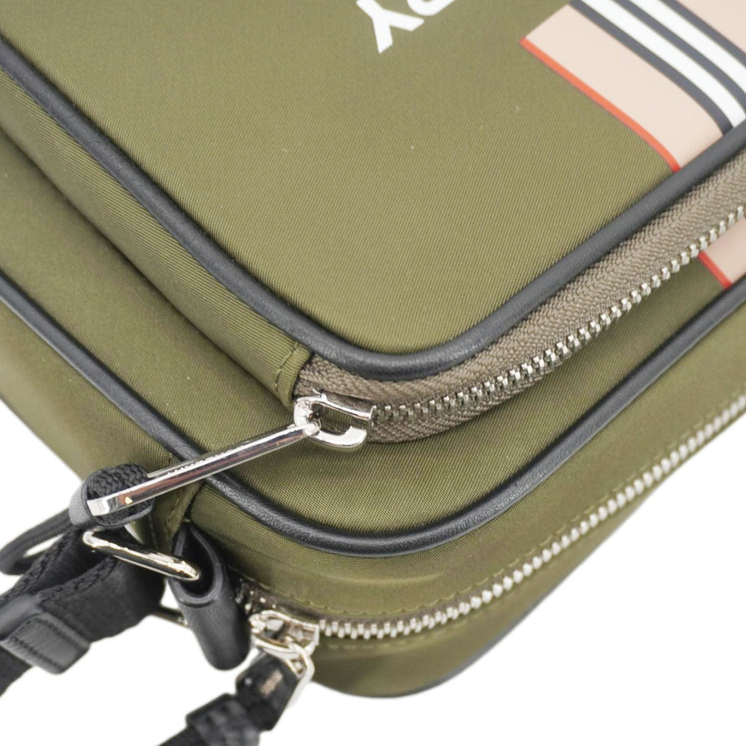 Burberry Top Striped Leather Crossbody Bag Green